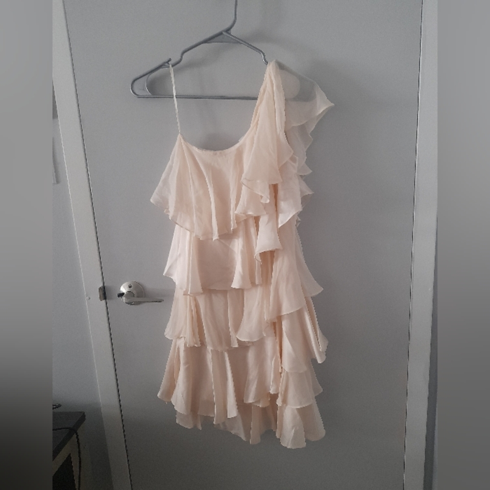 H by Halston Cream One Shoulder Dress